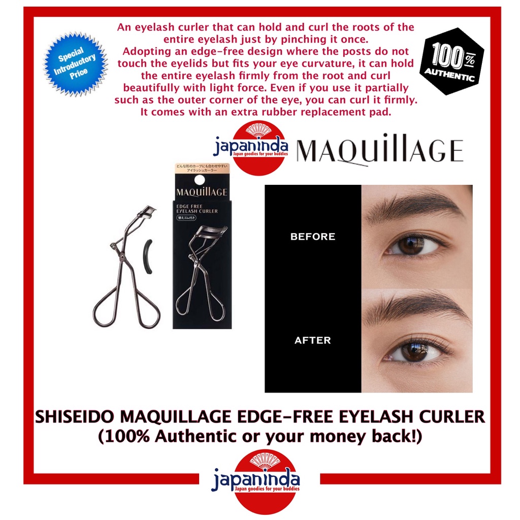 SHISEIDO MAQUILLAGE EDGE-FREE EYELASH CURLER (w/ extra pad) 100% ...