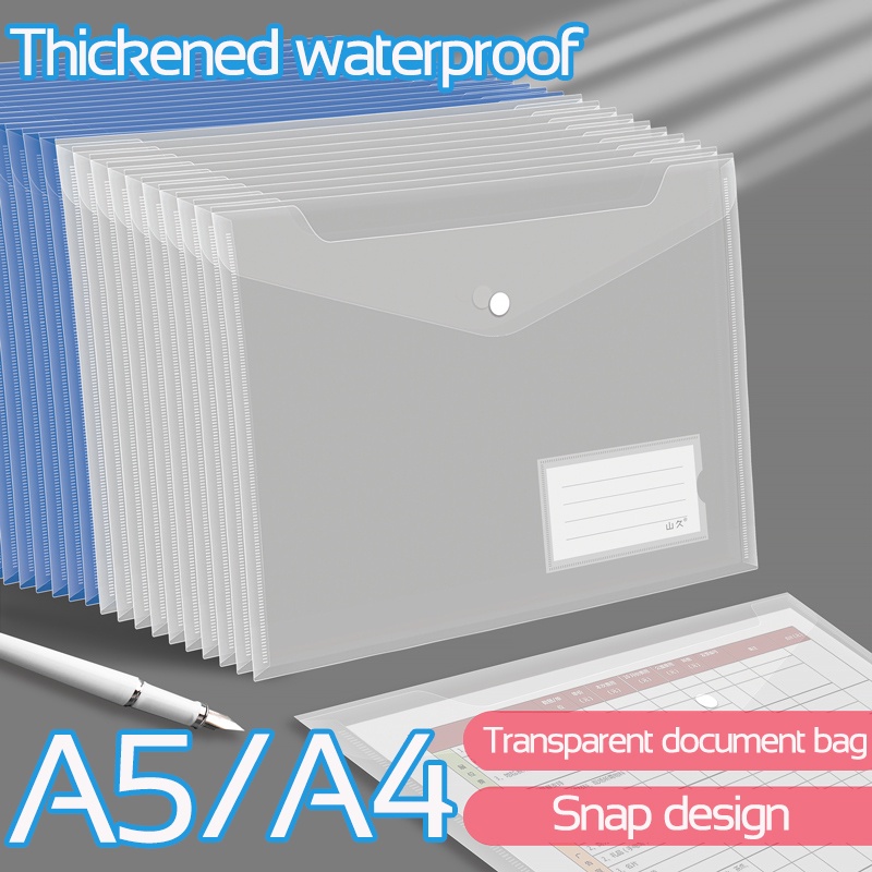 Transparent Snap File Bag A4 A5 Pp Plastic Student File Storage Bag