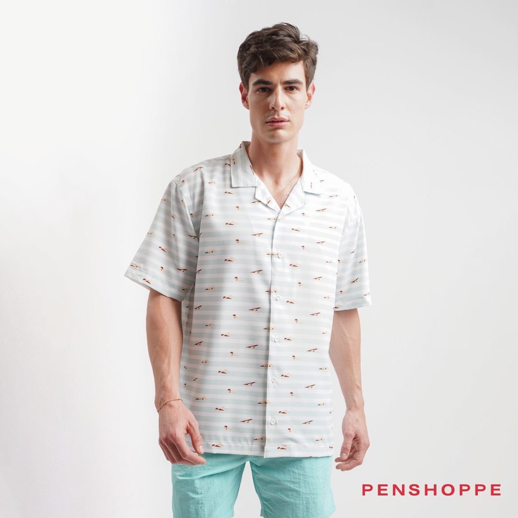 Penshoppe Printed Resort Shirt For Men (Mint Green) | Shopee Philippines