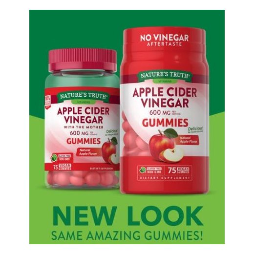 Nature's Truth Apple Cider Vinegar Gummies 75 ct Organic, Non GMO 600mg
