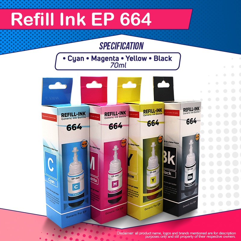 Refill EP 664 Ink for Printer L120 L360 L310 L130 L210 L220 L355 L358 ...