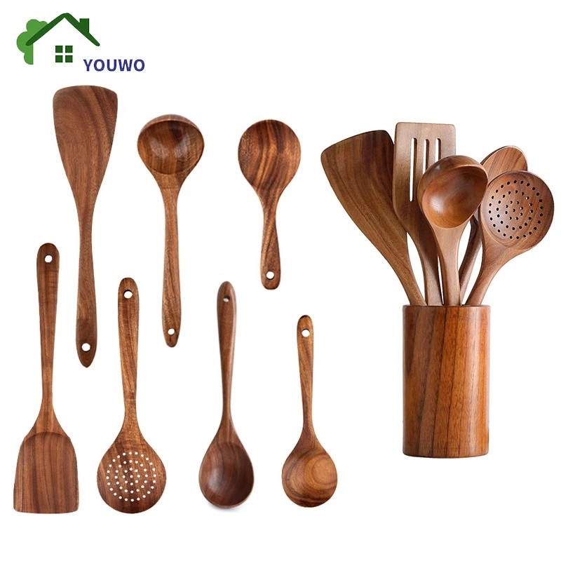 8 in 1 Eco FriendlyBamboo Kitchen Utensil Set Tool Kitchenware (Bamboo