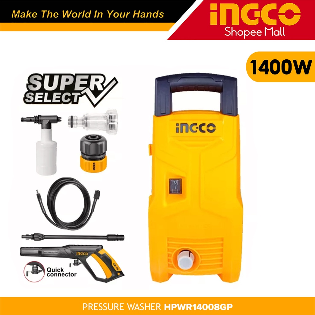 Ingco HPWR14008GP High Pressure Washer 1400W for Motor & Car Wash SUPER
