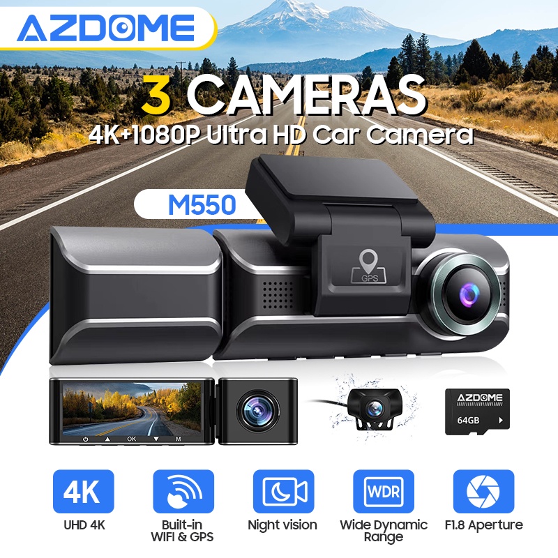 Free Sd Cardazdome M Pro K Ultra Hd Channel Front Rear Dashcam Night Control Car Camera