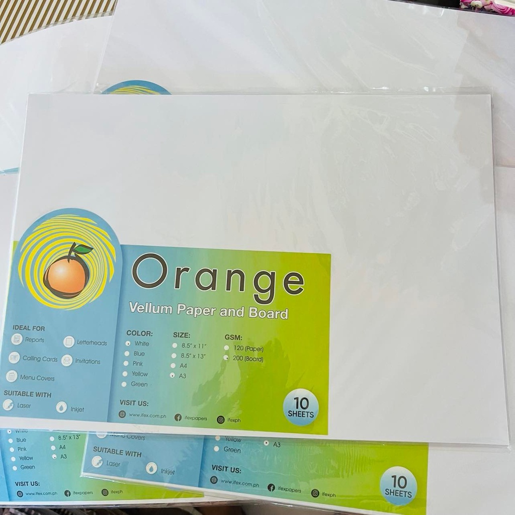 ORANGE VELLUM BOARD 200gsm A3 white (SOLD PER PACK OF 10 SHEETS