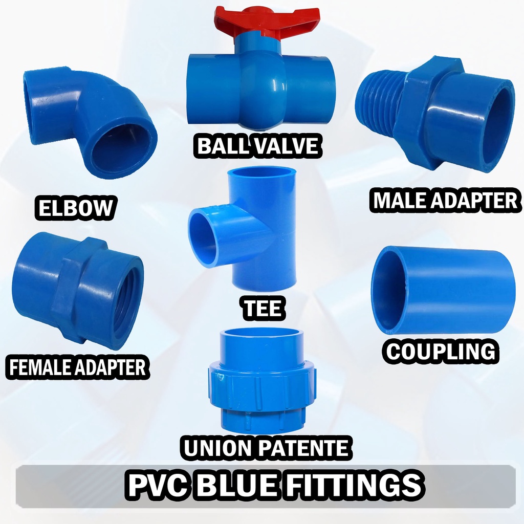 PVC Blue Pipe Fittings PLAIN Tee Cap Male Female Adapter Elbow 