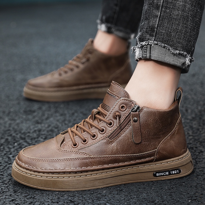 Korean High-cut Shoes for Men Fashion British Semi Formal Leather Casual  Shoes Men
