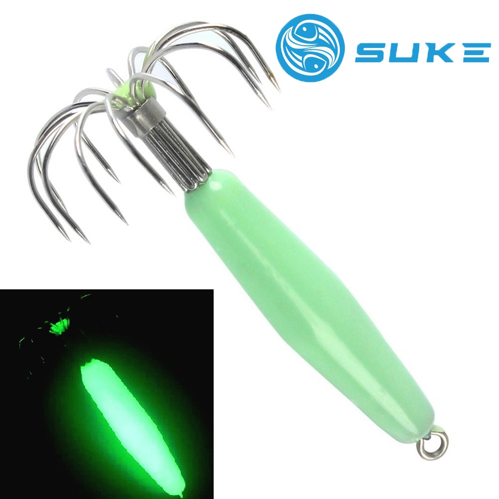 SUKE Luminous Squid Hook Without Barb 12 Needle Stainless Steel Fishing  Hook Squid Lures