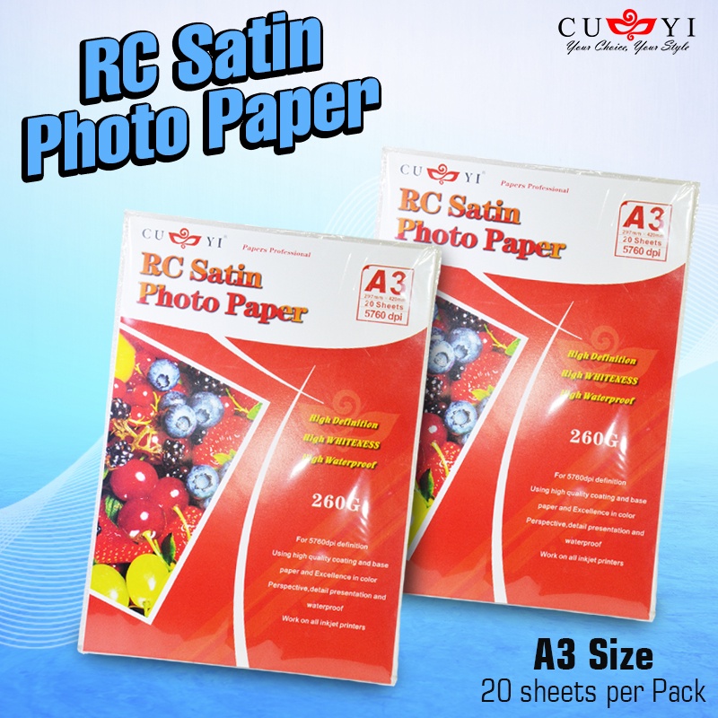 Cuyi A3 Size Rc Satin Photo Paper 260gsm Resin Coated 20 Sheets Pack ...