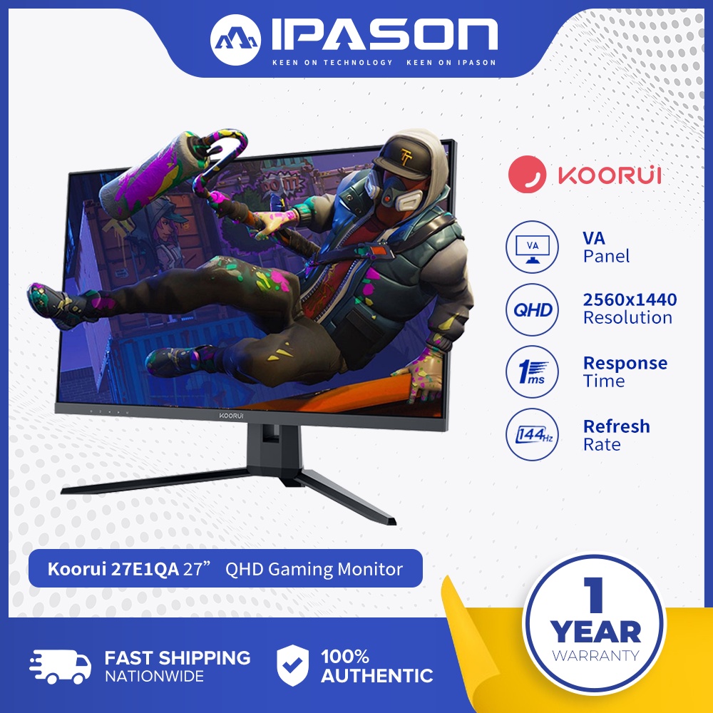 KOORUI 27E1QA 27Inch QHD Gaming Monitor 144 Hz, VA, 1ms, DCIP3 90 Color Gamut, FreeSync GSync