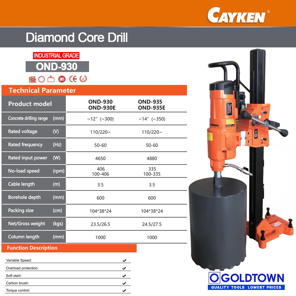 Original Cayken Diamond core drill OND-930 Industrial Grade | Shopee ...