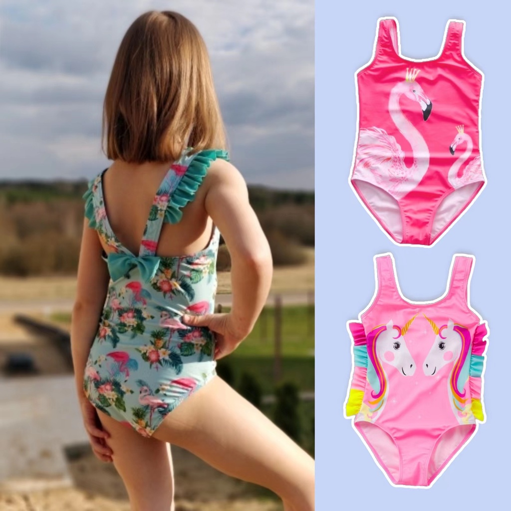 Cute Kids One piece Printed Tropical Swimsuit Ruffle Style for Girls 3 10 years old Shopee Philippines