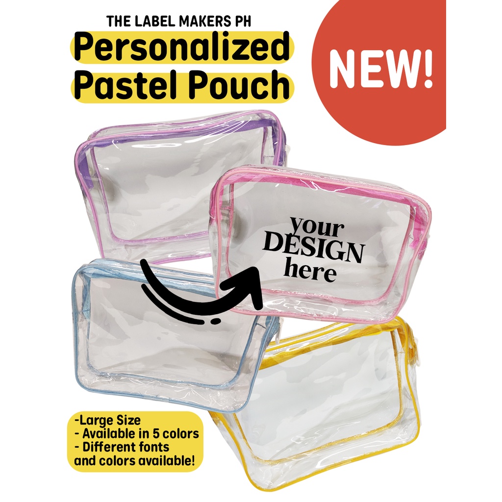 Personalized Pastel Pouch Purse Organizer Large Transparent Clear