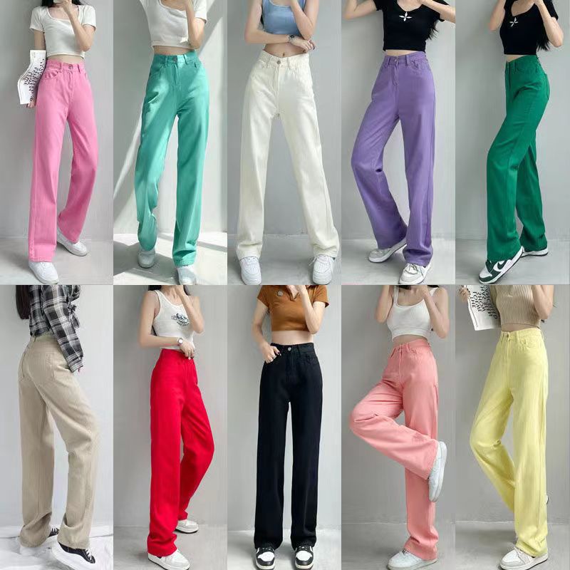 DAMENER 11 Colors High Waist Colored Jeans Wide Leg Pants Korean