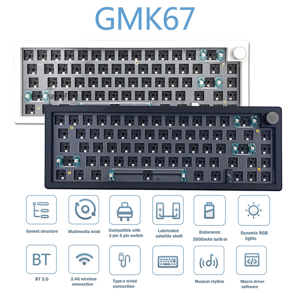 LY ♘۩66+1 Keys Gmk67 Customized Mechanical Keyboard Kit Hot-Swappable 2 ...