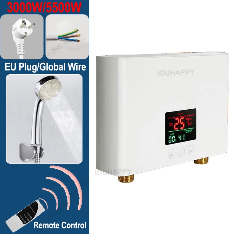 Tankless Instant Water Heater Shower Bathroom Kitchen Faucet Hot Tap Wall Mounted Electric Water