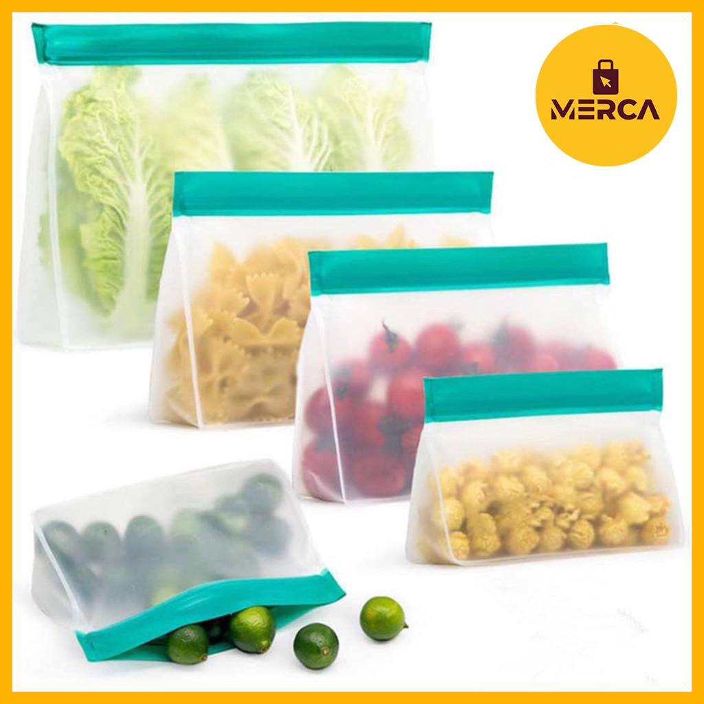 MERCA PEVA Food Storage Bag Silicone Leakproof Reusable Ziplock
