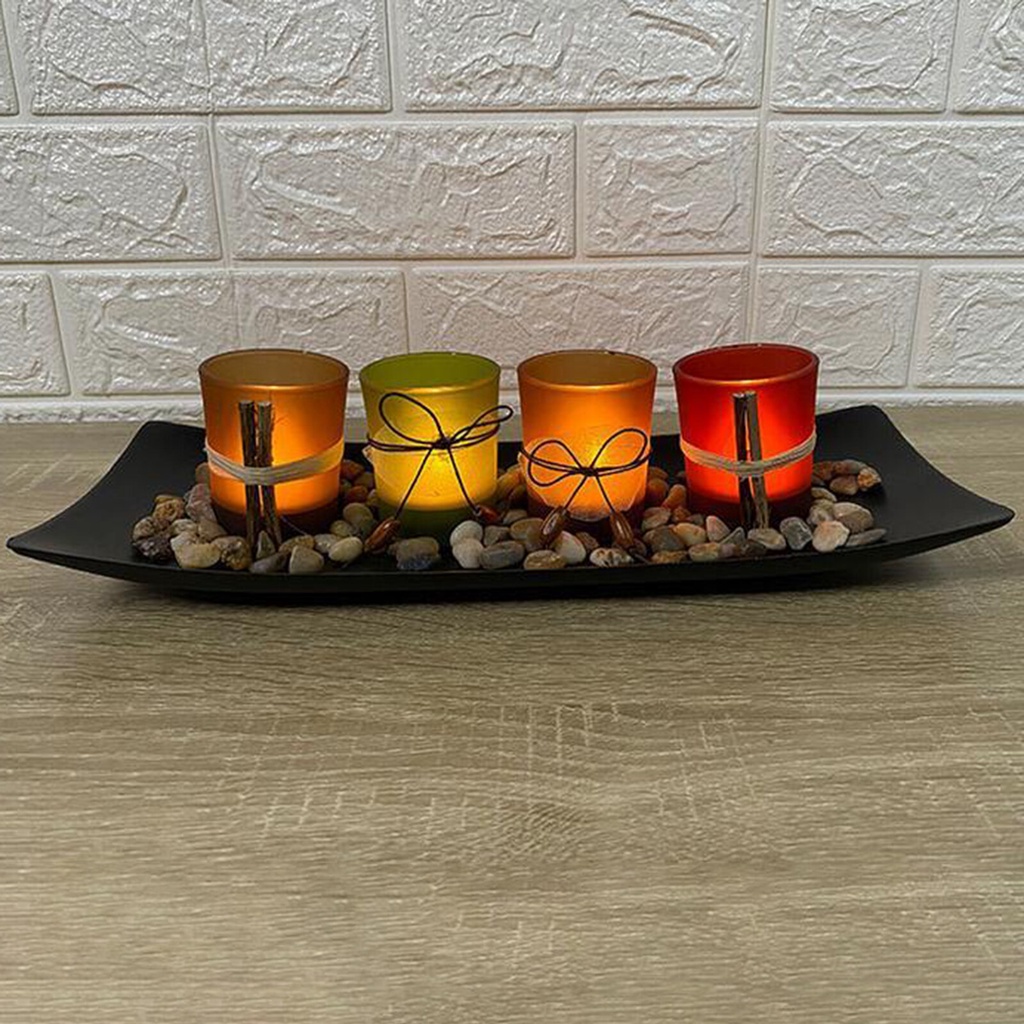 Christmas gift Light Votive Glass Candle Holders with Tray and Decorative Pebbles Candle Holder