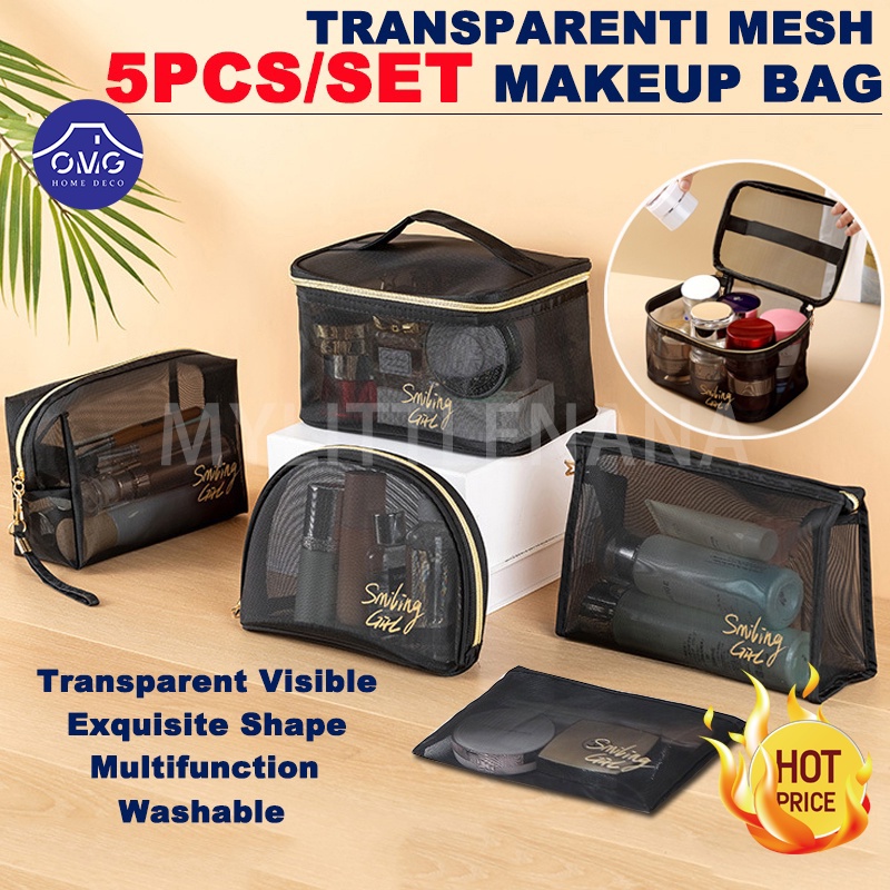 Mesh Travel Cosmetic Bag Organizer Makeup Bag Women Travel Pouch Toiletry  Bag Transparent Storage