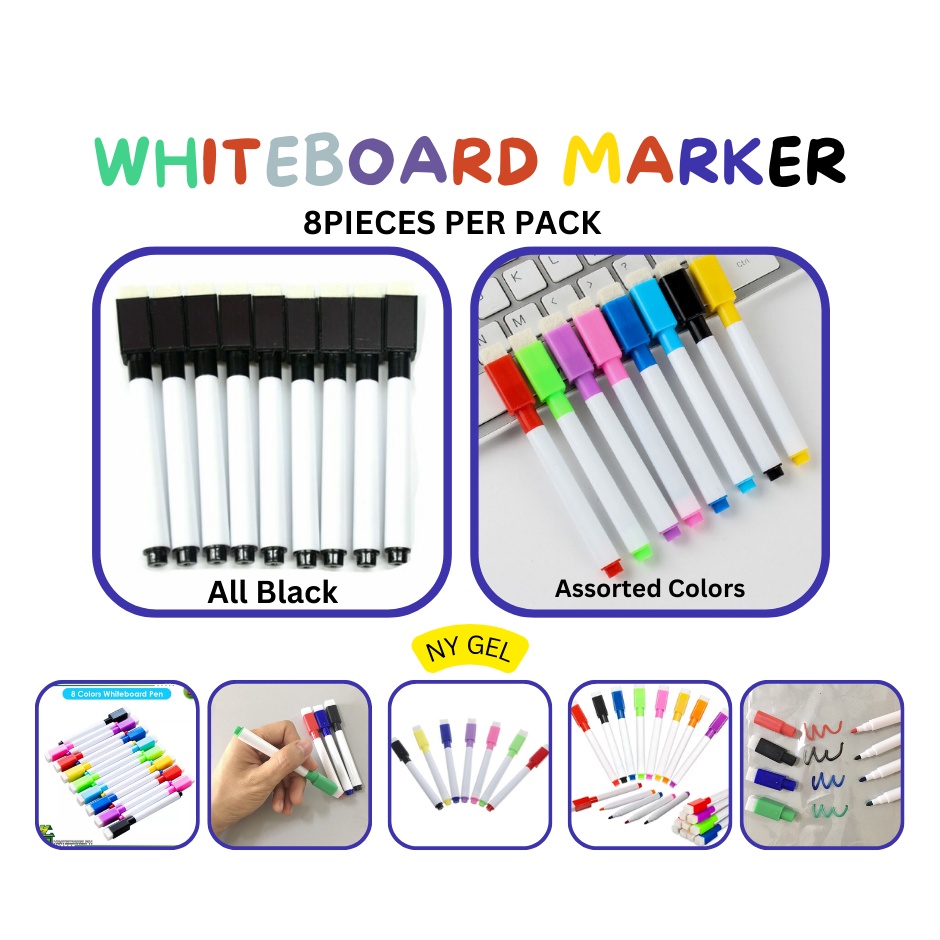 12 Pcs Fine Tip Dry Erase Markers With Eraser Caps - Magnetic Whiteboard Pens