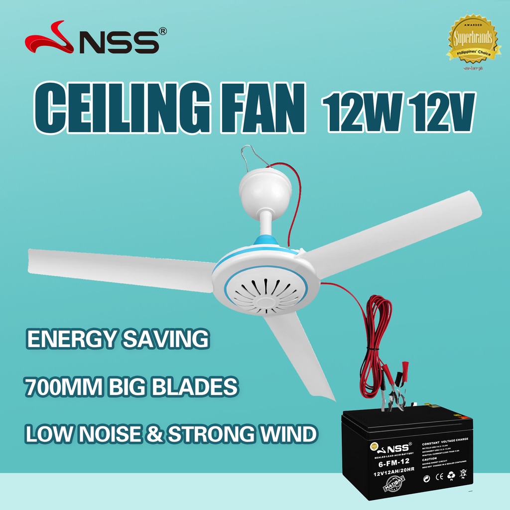 NSS Electric Ceiling Fan 3 Blades 700 mm Portable Hanging Fan DC 12V