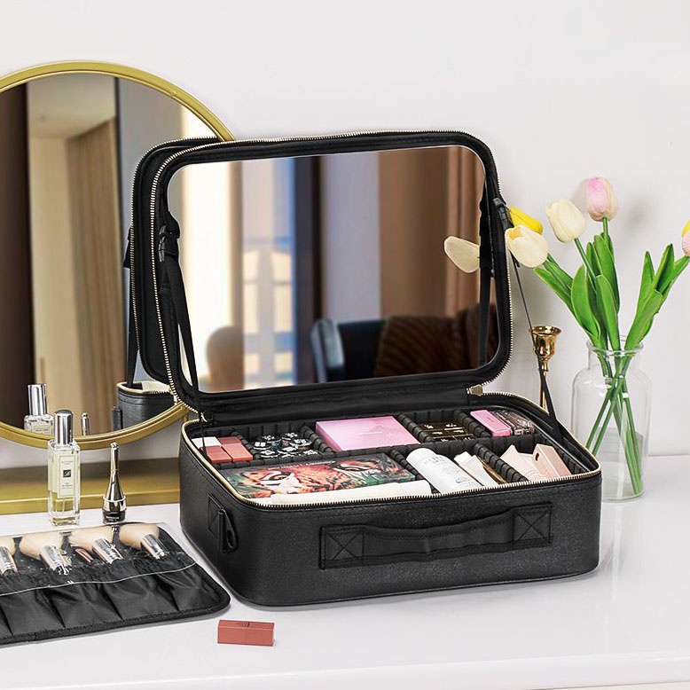 Make up Bag With Mirror Cosmetic Bag Storage Travel Toiletry Case