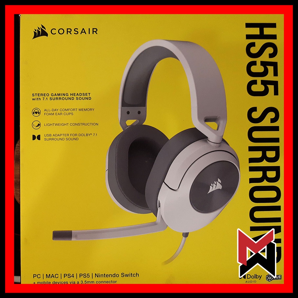 Corsair HS55 Stereo Surround Wired Gaming Headset (White) Shopee