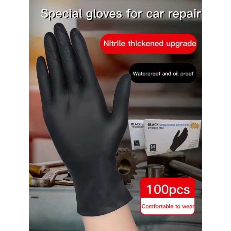 100pcs Black Nitrile Gloves SL Disposable Gloves Surgical Gloves