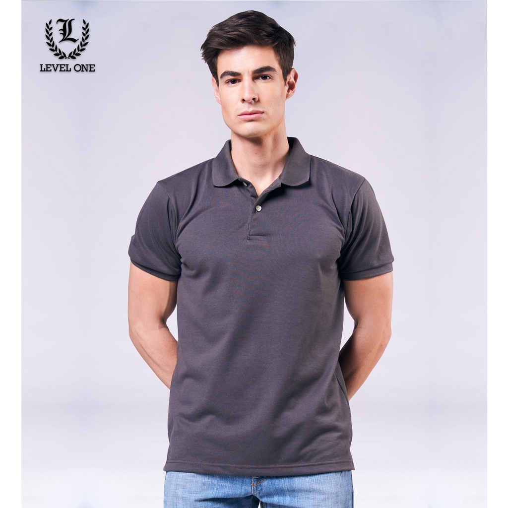 Level One Men's Polo Shirt Basics (Charcoal) | Shopee Philippines