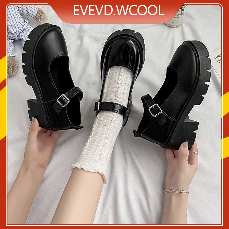 Mary Janes Shoes Black Thick Bottom Shoes Students Wild Style Leather