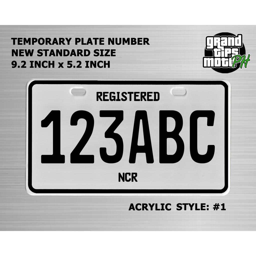 Temporary Plate Number for Motorcycle Standard Size 9.2x5.2 Inches Acrylic Shopee Philippines