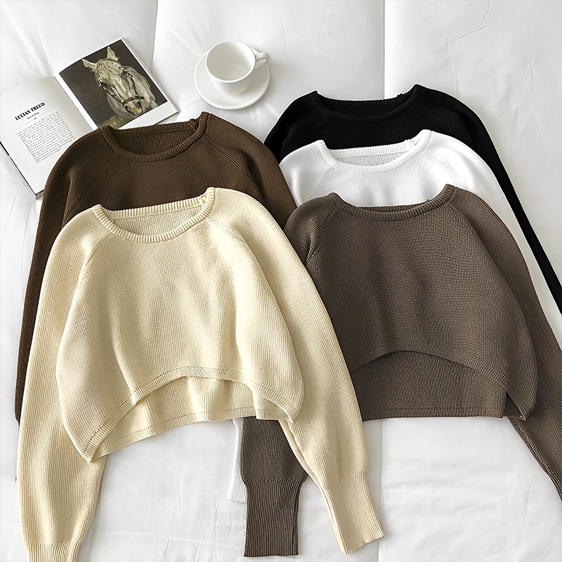 Kily ph waffle knitted 2023 tops korean croptop for women 6a0236