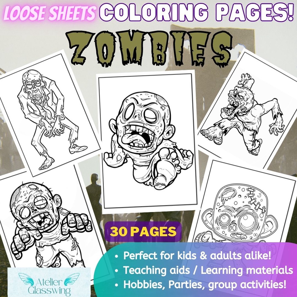 ZOMBIE Coloring pages for adults! 30 loose coloring sheets for fun