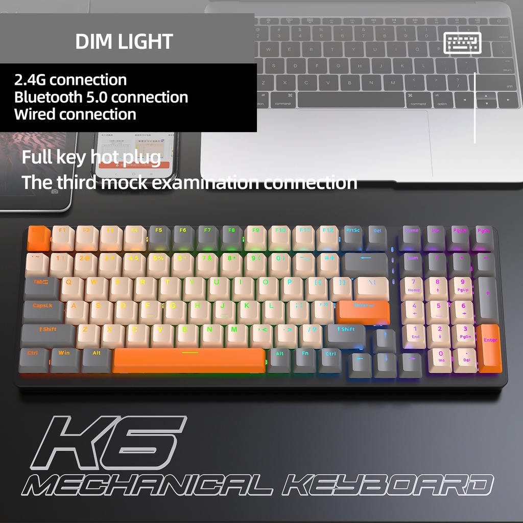 MOGEE K3 K6 Shimmer 98 Keys Mechanical Type-C Wired Gaming Keyboard ...