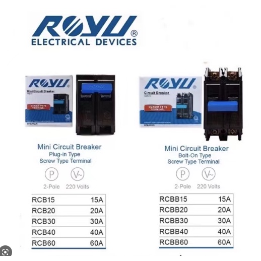 ROYU Mini Circuit Breaker PLUG IN/ BOLT ON Type Screw Type Terminal