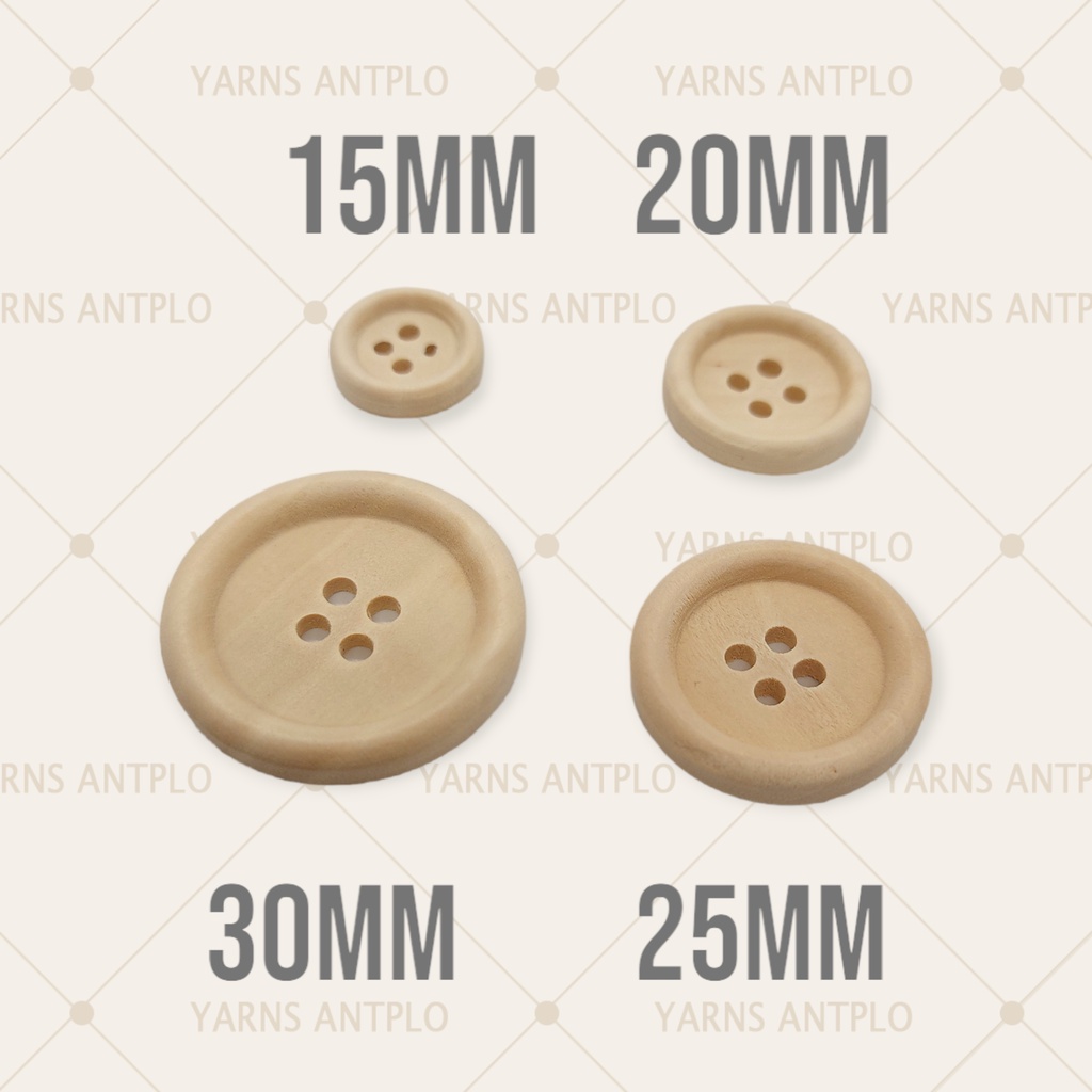 NATURAL WOODEN BUTTONS (20 PIECES PER PACK) - 4 HOLES - 30MM/ 25MM/20MM ...