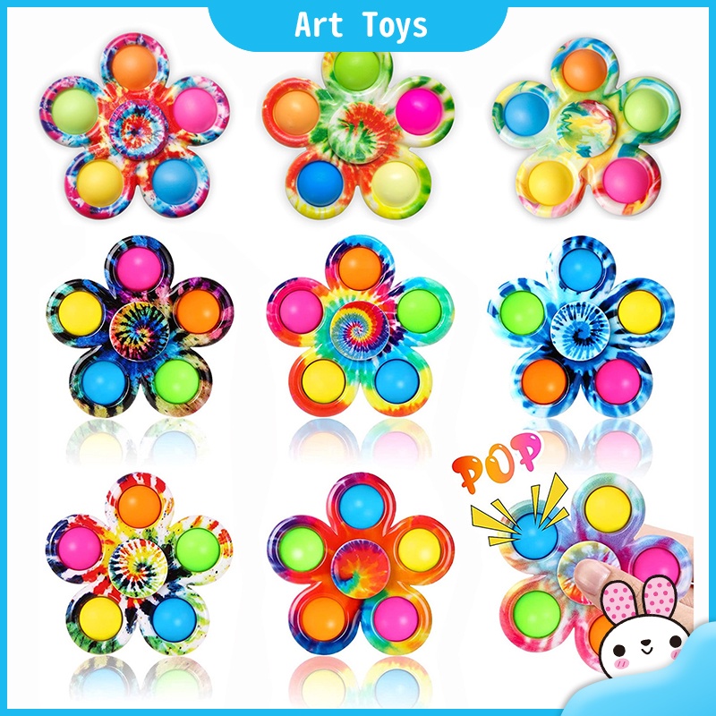 Random color Flowers Pop it Spinning top Fidget Toys Set Stress Relief ...