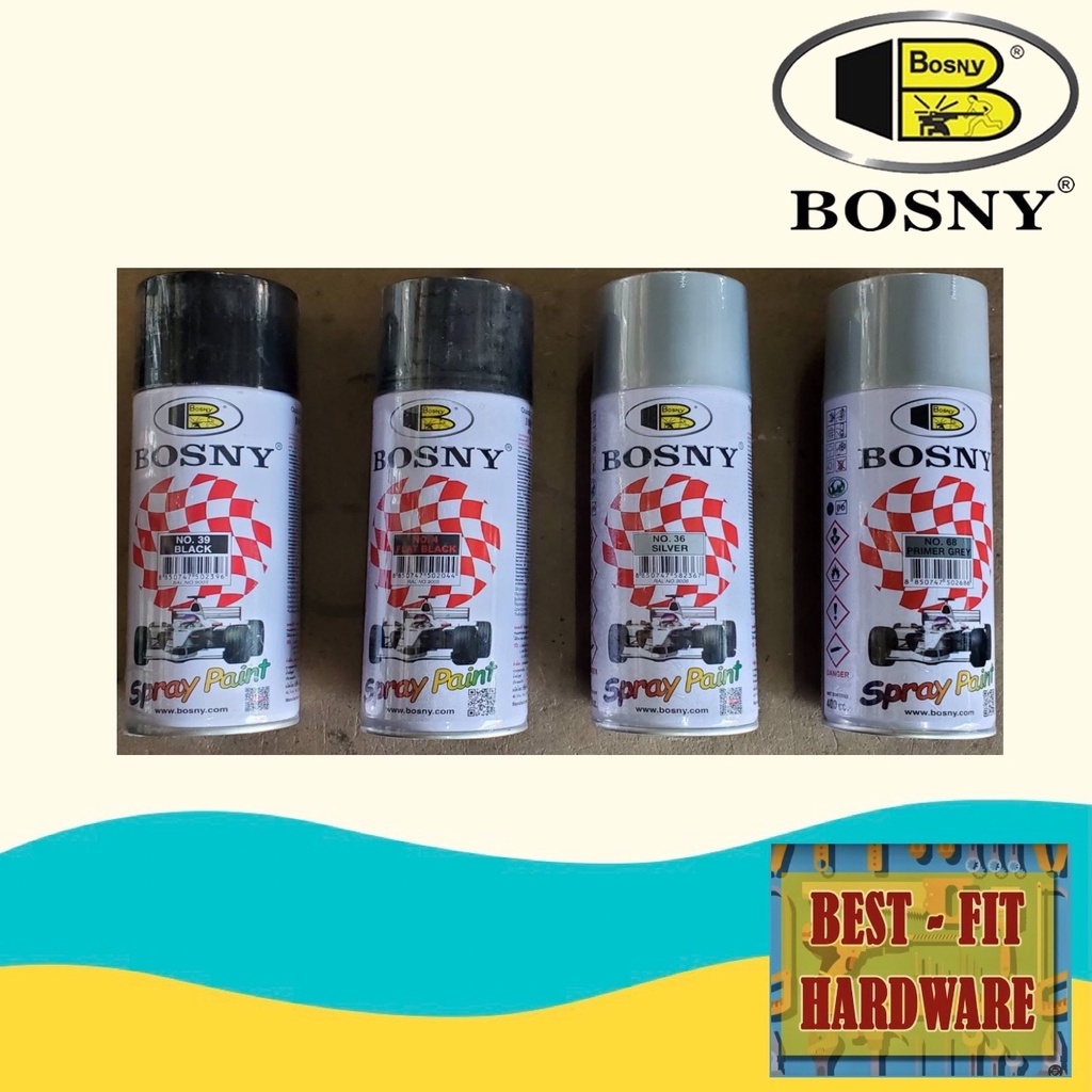 BOSNY SPRAY ACRYLIC PAINT GLOSS BLACK / FLAT BLACK / SILVER Shopee