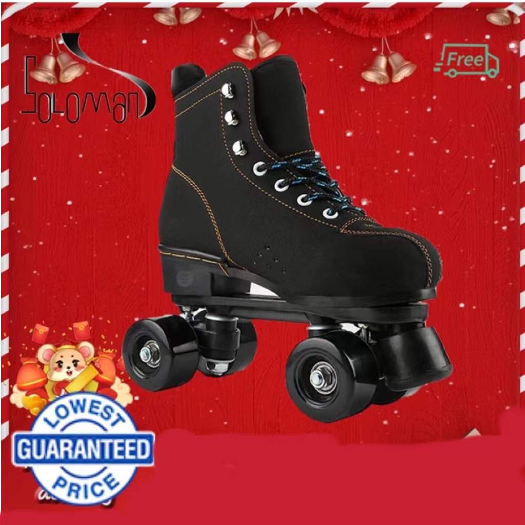 (Ready Stock)Roller Skates Cowhide Fabric PU Wheels Double Row Roller