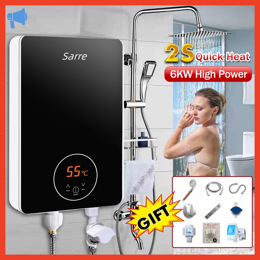Instant Water Heater Shower Modern Electric LCD Touchscreen 6500W Hot