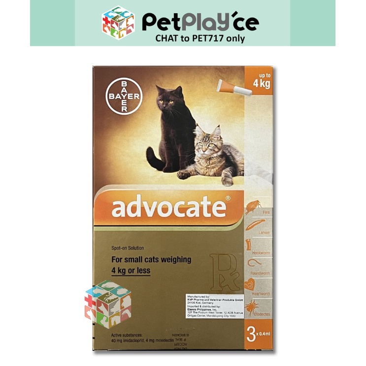 Advocate for Cats up to 4kg Anti Fleas & Ear Mites Spot On w/ Sticker ...