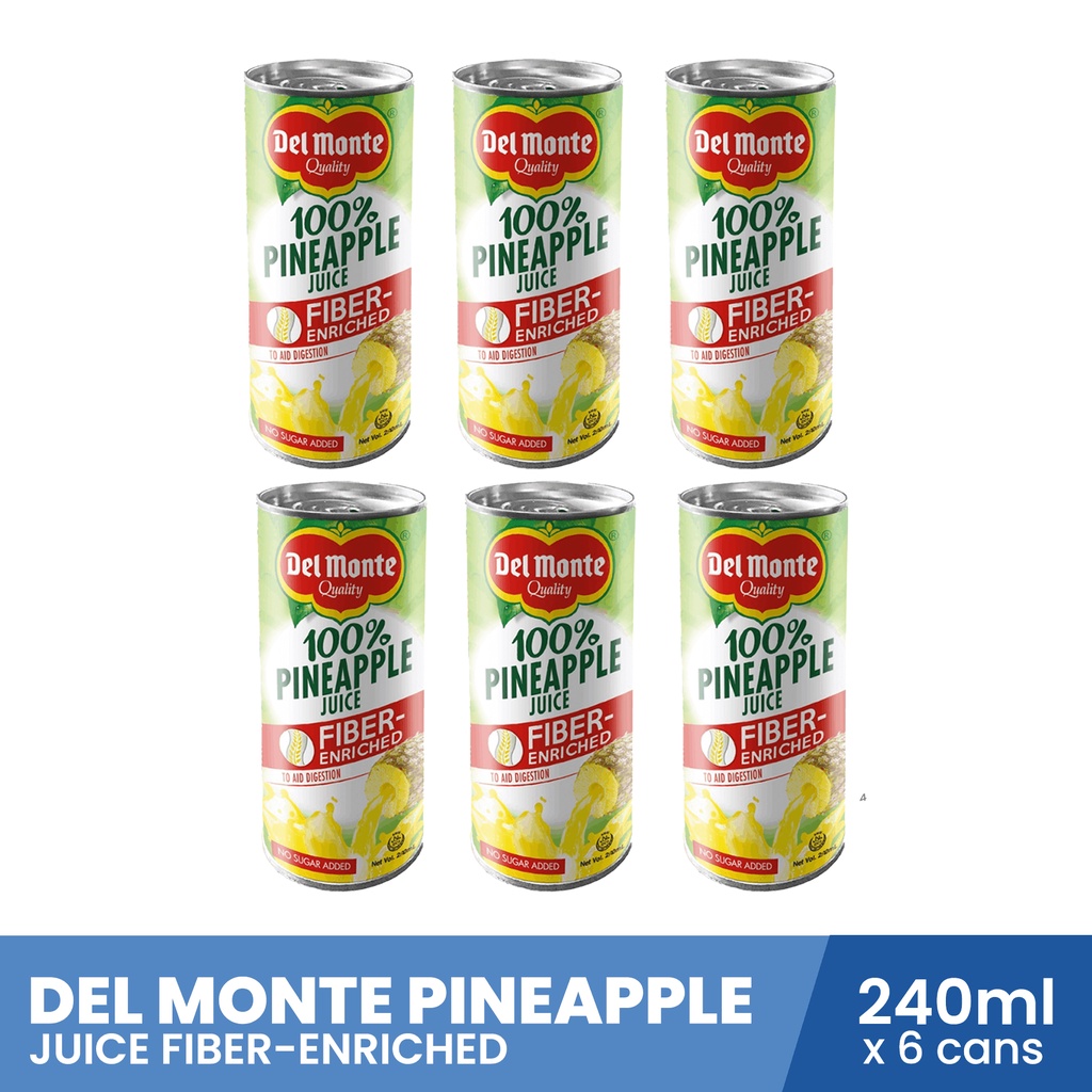DEL MONTE 100 Pineapple Juice Fiberenriched 240ml x 6 cans Shopee