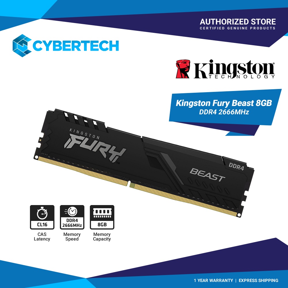 Kingston Fury Beast 8GB 2666Mhz Ddr4 Cl16 Desktop Memory (Kf426C16Bb/8 ...