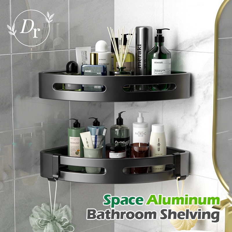 【DR】 Bathroom Rack Aluminum Kitchen Wall Dinding Rack Shelf Corner ...