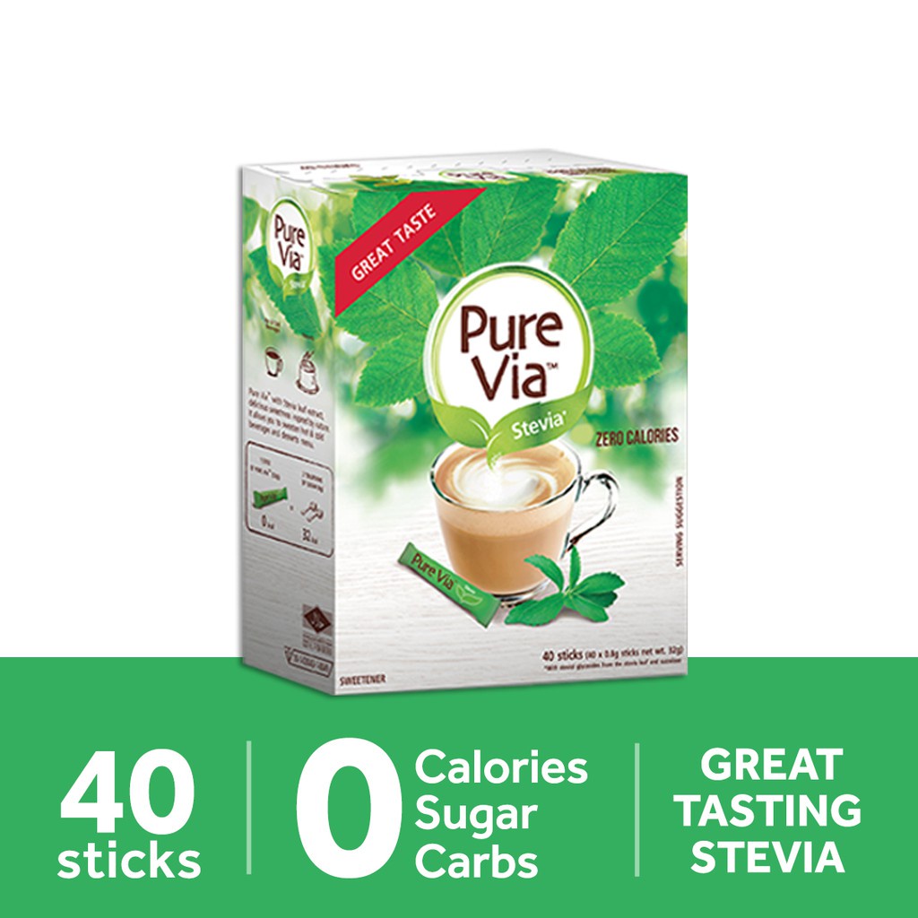 PURE VIA STEVIA 1 box x 40 sticks, Zero Calorie Sweetener Stevia Leaf