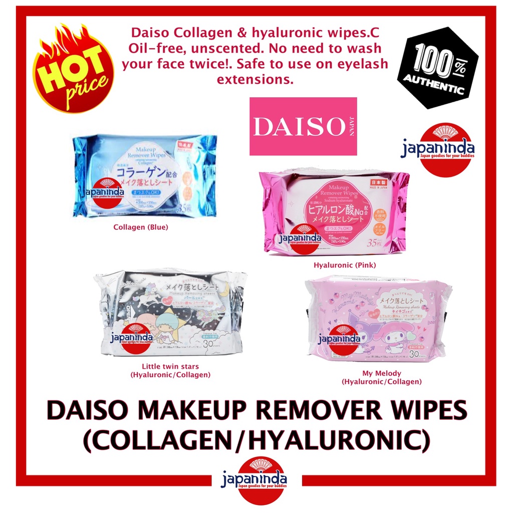 DAISO Makeup Remover Wipes (Aloe/Collagen/Hyaluronic) 100 Authentic