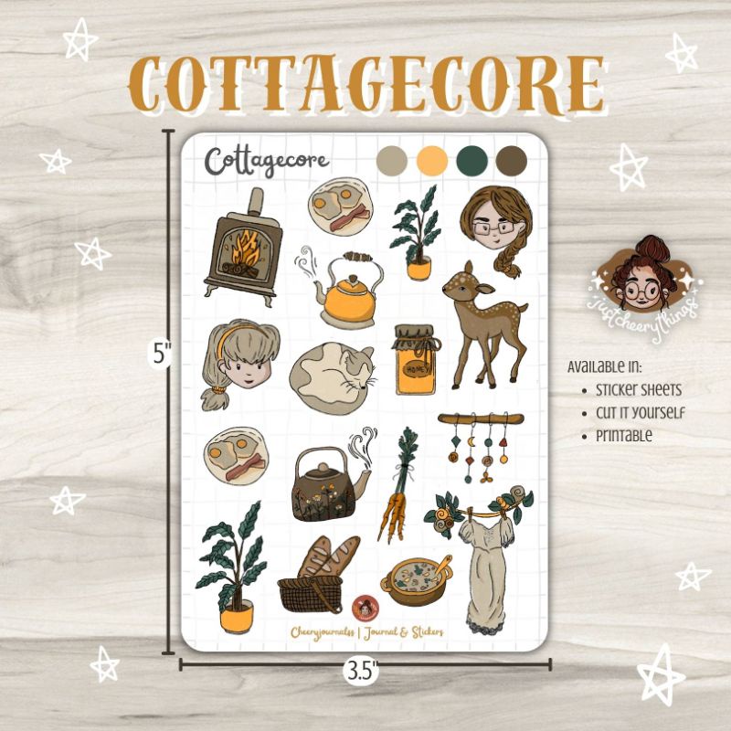 Cottagecore Stickersheet Bullet Journal Stickers, Cute Doodle