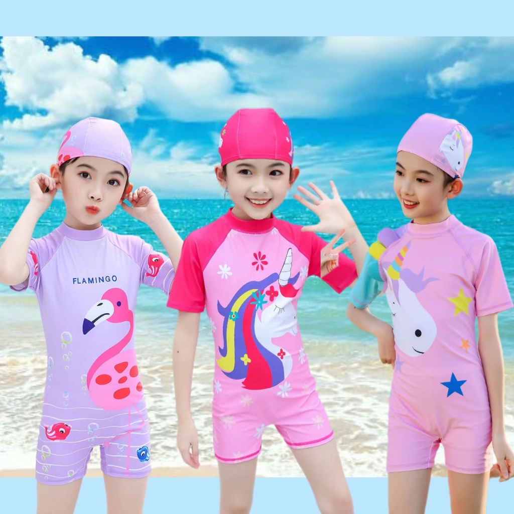 New Kids Summerwear Cute 1pc 3D Unicorn Flamingo Dri-fit Rashguard ...