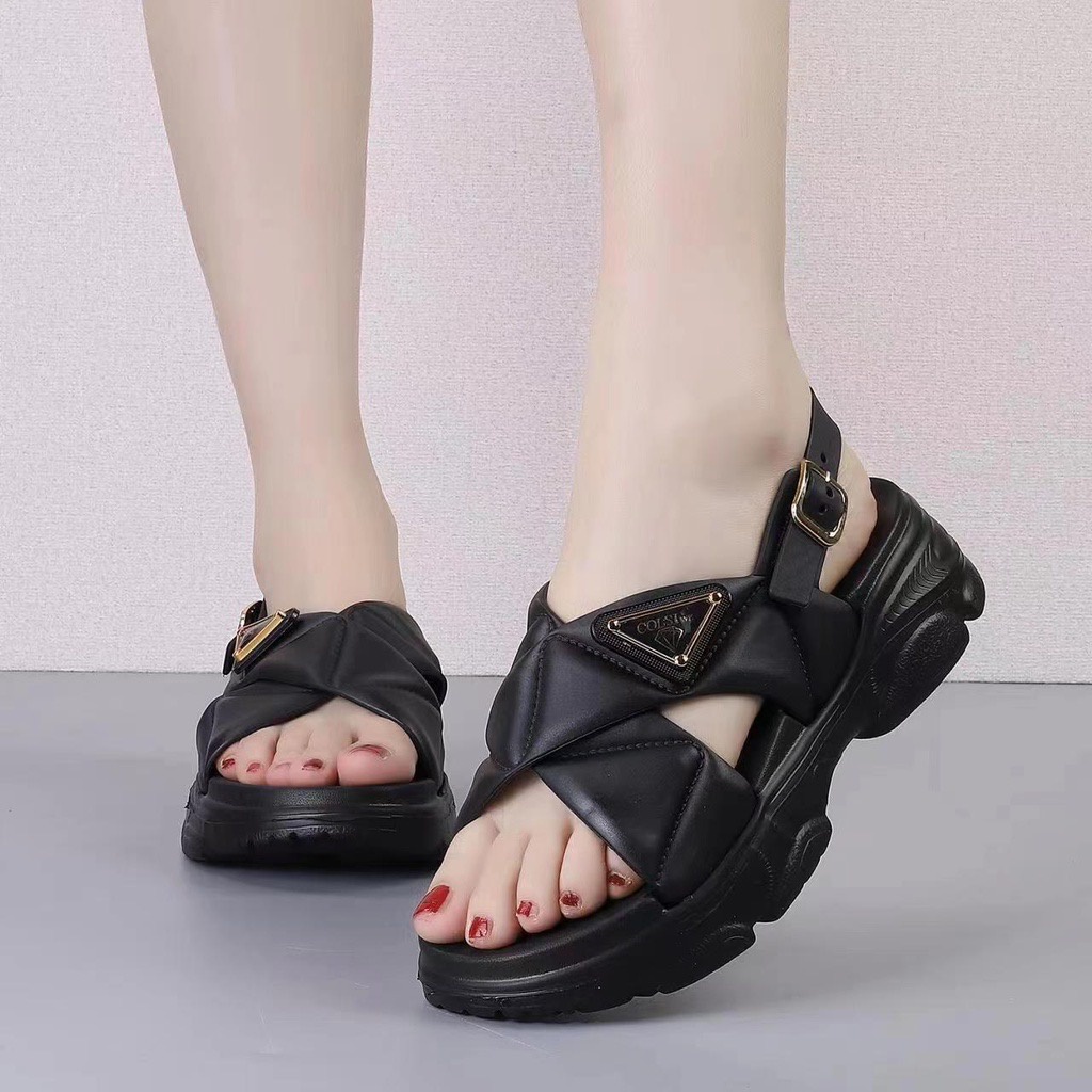Wedge cross strap peep toe rubber sandals outdoor foorwear for woman ...