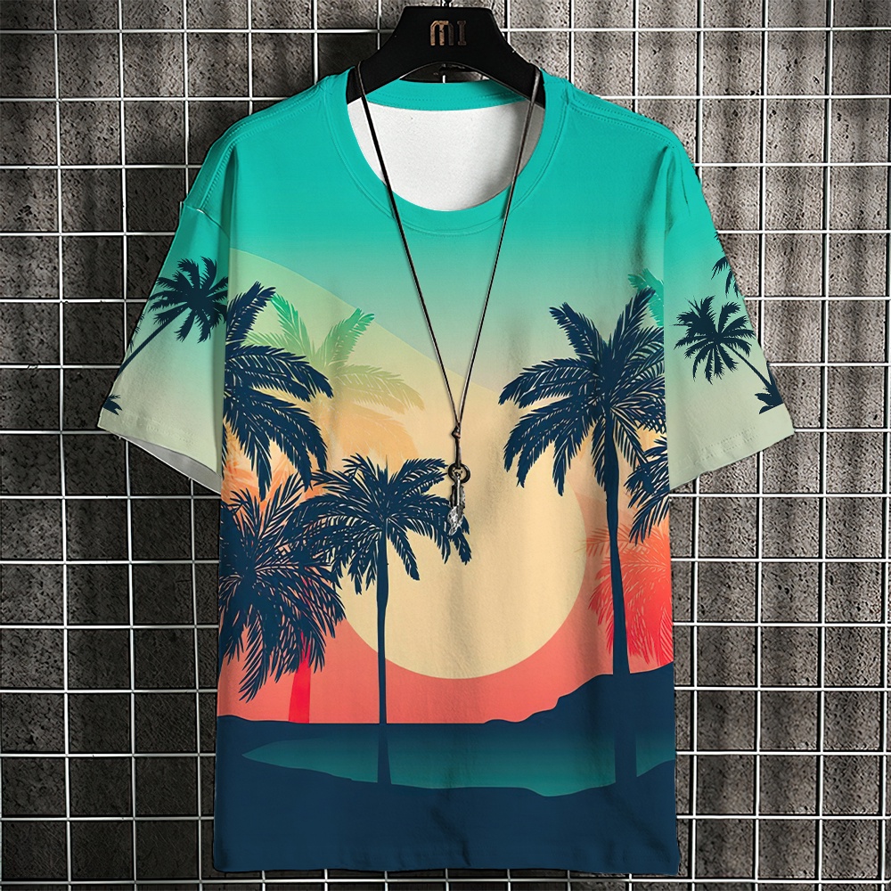 2025 New Summer Clothing Men'S ShortSleeved TShirt Hawaiian Beach